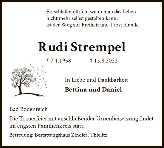 Traueranzeige von Rudi Strempel von UEL