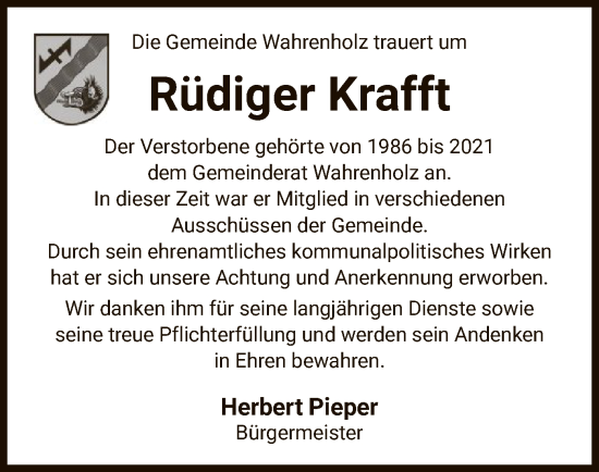 Traueranzeige von Rüdiger Krafft von UEL