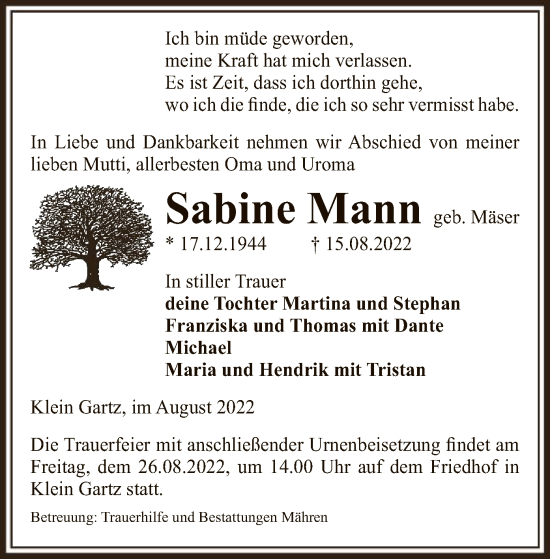 Traueranzeige von Sabine Mann von UEL