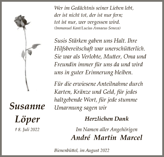 Traueranzeige von Susanne Löper von UEL