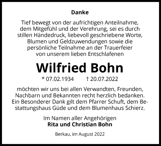 Traueranzeige von Wilfried Bohn von UEL