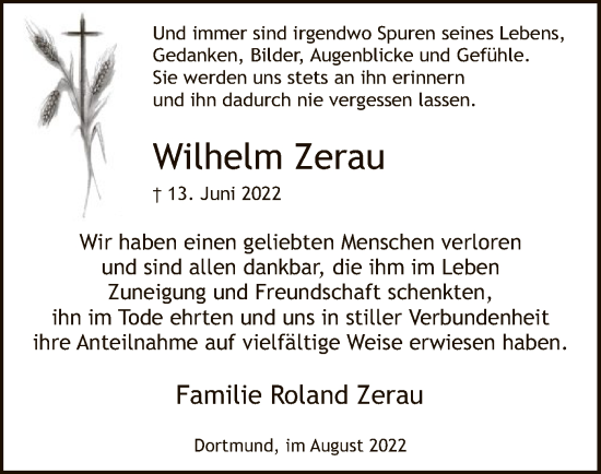 Traueranzeige von Wilhelm Zerau von UEL