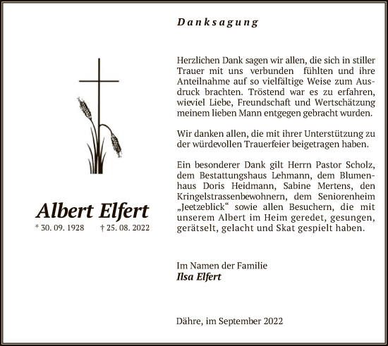 Traueranzeige von Albert Elfert von UEL