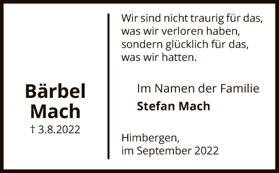 Traueranzeige von Bärbel Mach von UEL