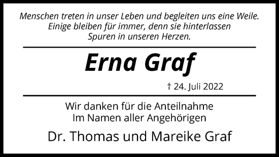 Traueranzeige von Erna Graf von UEL