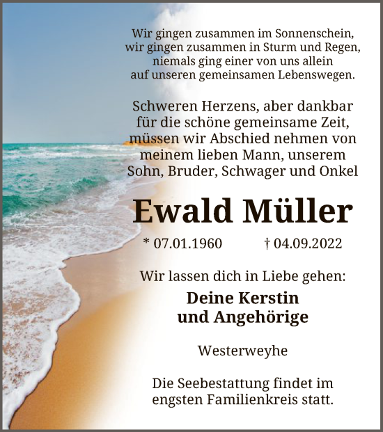 Traueranzeige von Ewald Müller von UEL