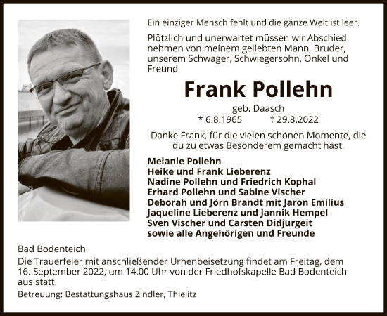 Traueranzeige von Frank Pollehn von UEL