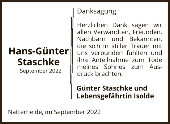 Traueranzeige von Hans-Günter Staschke von UEL