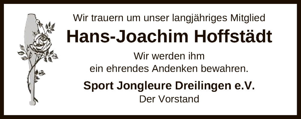  Traueranzeige für Hans-Joachim Hoffstädt vom 06.09.2022 aus UEL