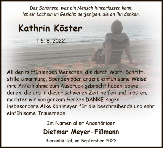 Traueranzeige von Kathrin Köster von UEL