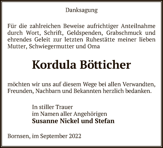 Traueranzeige von Kordula Bötticher von UEL