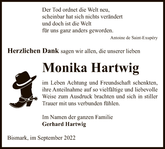 Traueranzeige von Monika Hartwig von UEL