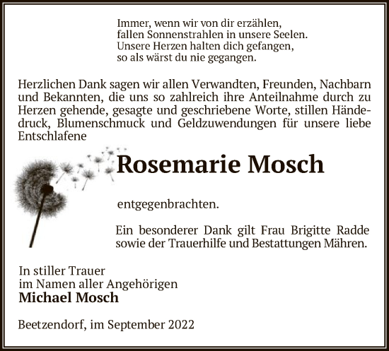 Traueranzeige von Rosemarie Mosch von UEL