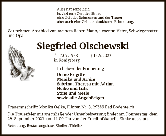 Traueranzeige von Siegfried Olschewski von UEL