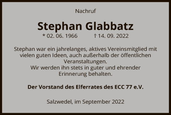 Traueranzeige von Stephan Glabbatz von UEL