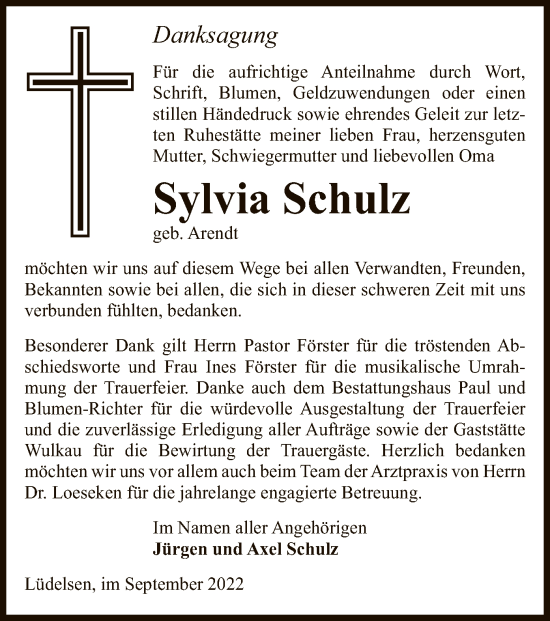 Traueranzeige von Sylvia Schulz von UEL