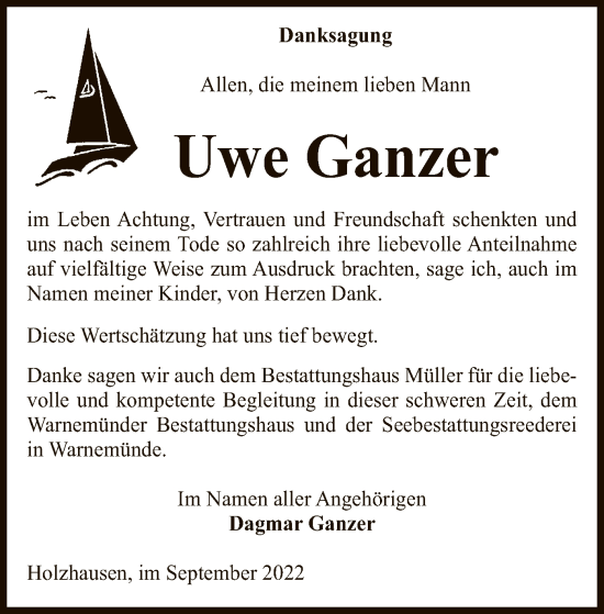 Traueranzeige von Uwe Ganzer von UEL