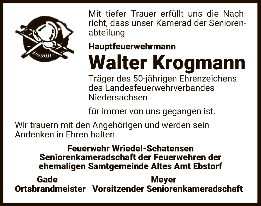  Traueranzeige für Walter Krogmann vom 13.09.2022 aus UEL