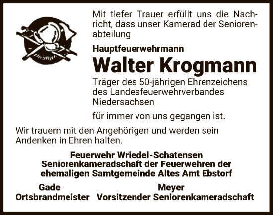 Traueranzeige von Walter Krogmann von UEL