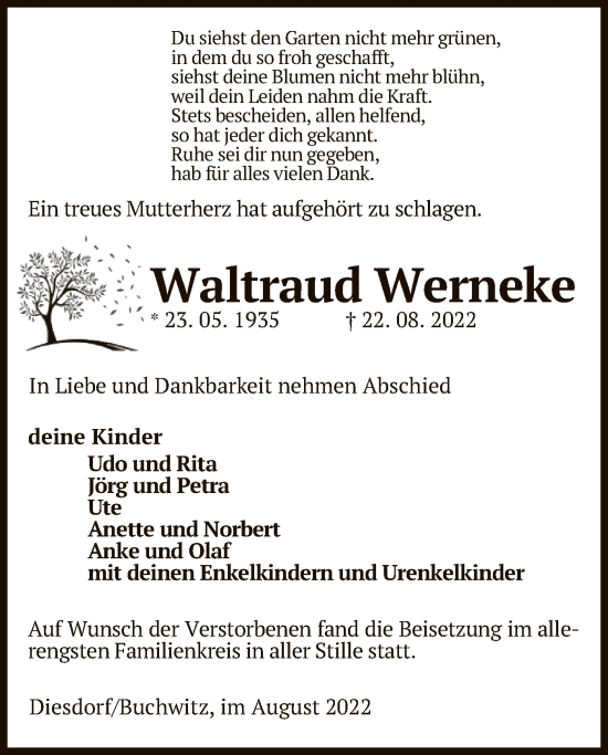 Traueranzeige von Waltraud Werneke von UEL