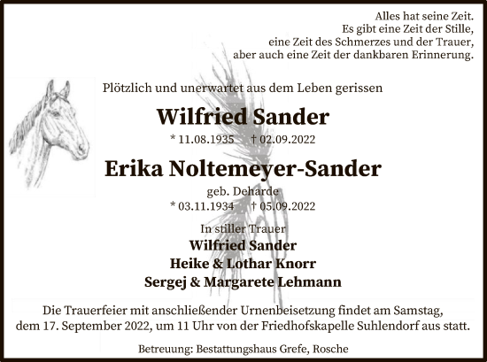 Traueranzeige von Wilfried und Erika  von UEL