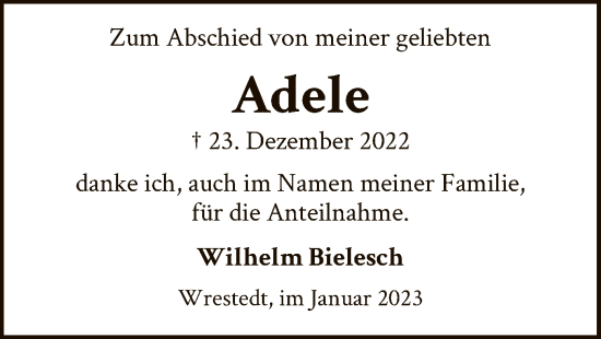 Traueranzeige von Adele Bielesch von UEL