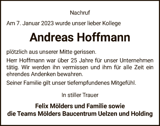 Traueranzeige von Andreas Hoffmann von UEL