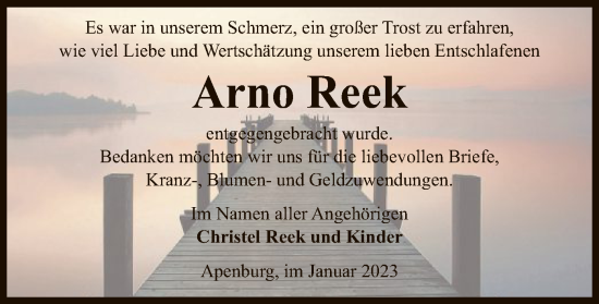 Traueranzeige von Arno Reek von UEL