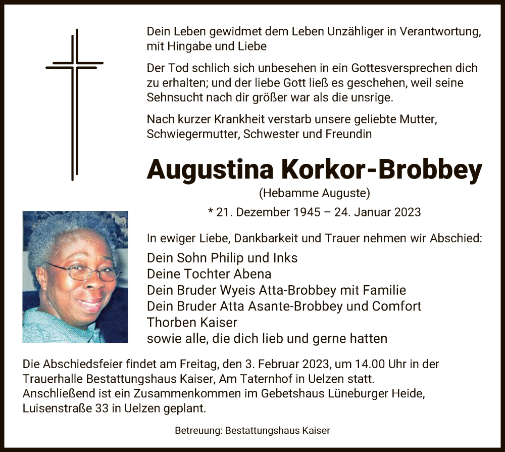  Traueranzeige für Augustina Korkor-Brobbey vom 28.01.2023 aus UEL