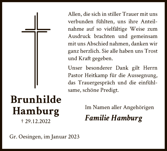 Traueranzeige von Brunhilde Hamburg von UEL