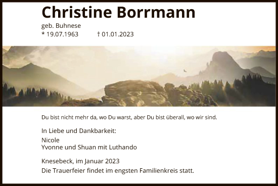 Traueranzeige von Christine Borrmann von UEL