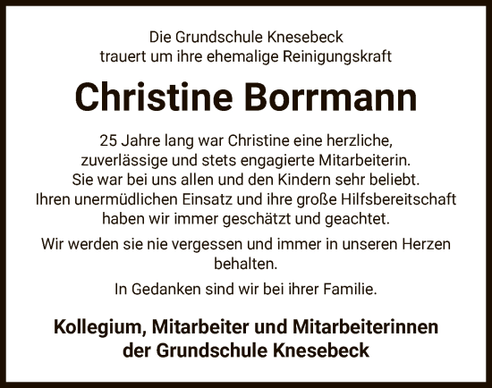 Traueranzeige von Christine Borrmann von UEL