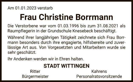 Traueranzeige von Christine Borrmann von UEL