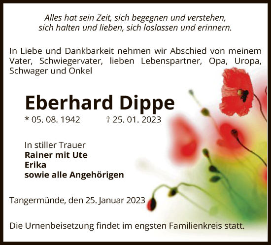 Traueranzeige von Eberhard Dippe von UEL