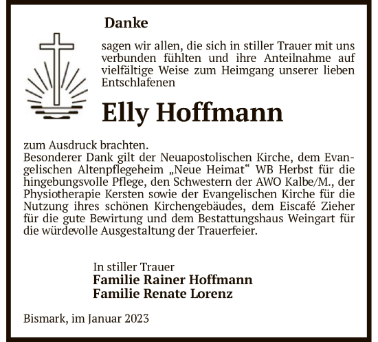 Traueranzeige von Elly Hoffmann von UEL