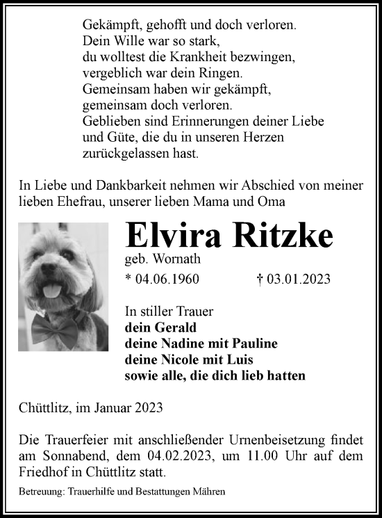 Traueranzeige von Elvira Ritzke von UEL