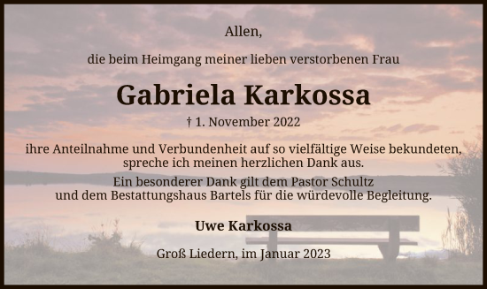 Traueranzeige von Gabriela Karkossa von UEL