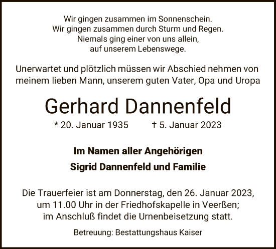 Traueranzeige von Gerhard Dannenfeld von UEL