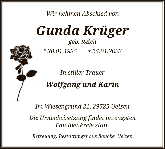 Traueranzeige von Gunda Krüger von UEL