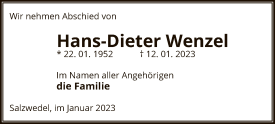 Traueranzeige von Hans-Dieter Wenzel von UEL