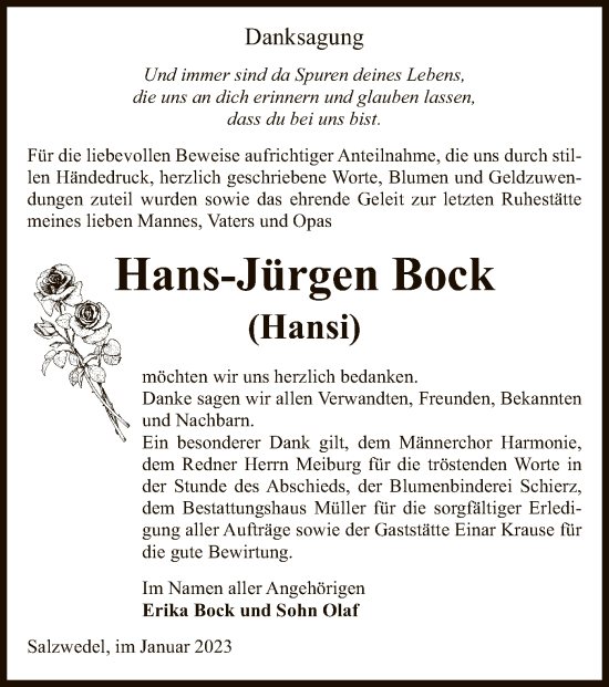 Traueranzeige von Hans-Jürgen Bock von UEL