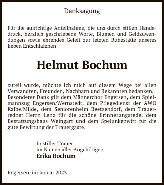 Traueranzeige von Helmut Bochum von UEL