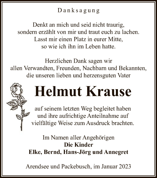 Traueranzeige von Helmut Krause von UEL