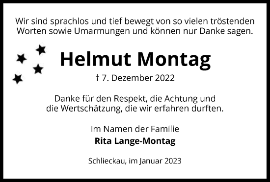 Traueranzeige von Helmut Montag von UEL