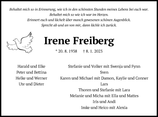 Traueranzeige von Irene Freiberg von UEL