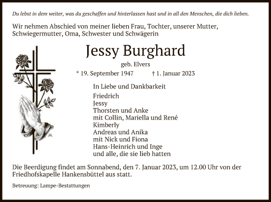 Traueranzeige von Jessy Burghard von UEL