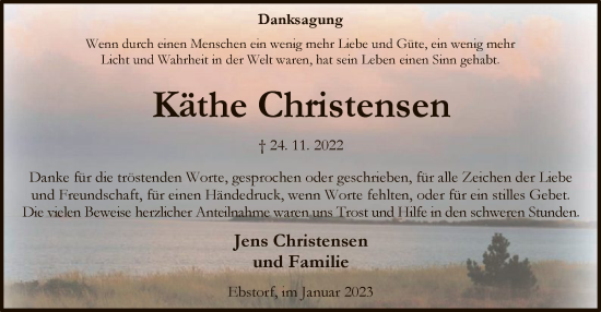 Traueranzeige von Käthe Christensen von UEL