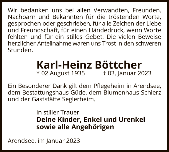 Traueranzeige von Karl-Heinz Böttcher von UEL