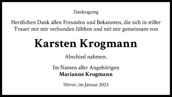 Traueranzeige von Karsten Krogmann von UEL