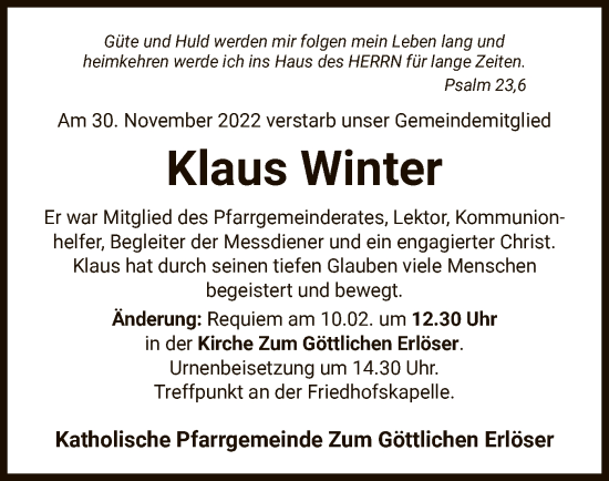 Traueranzeige von Klaus Winter von UEL